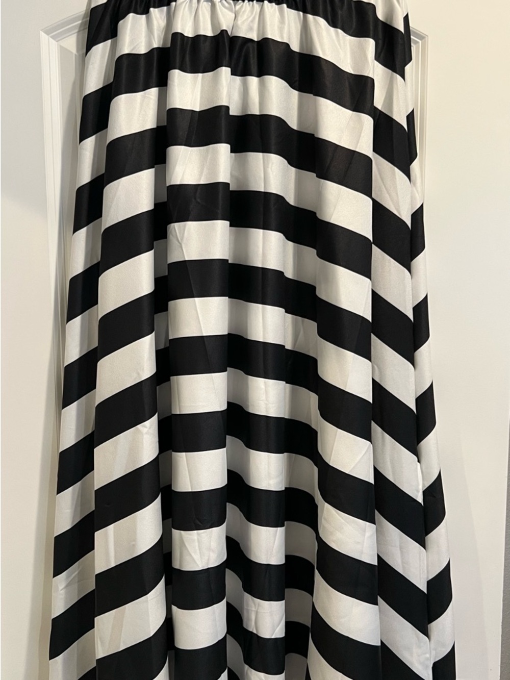 Chiffon Black and White Striped Maxi Skirt - Elegant Women's Skirt - Picture 5 of 7